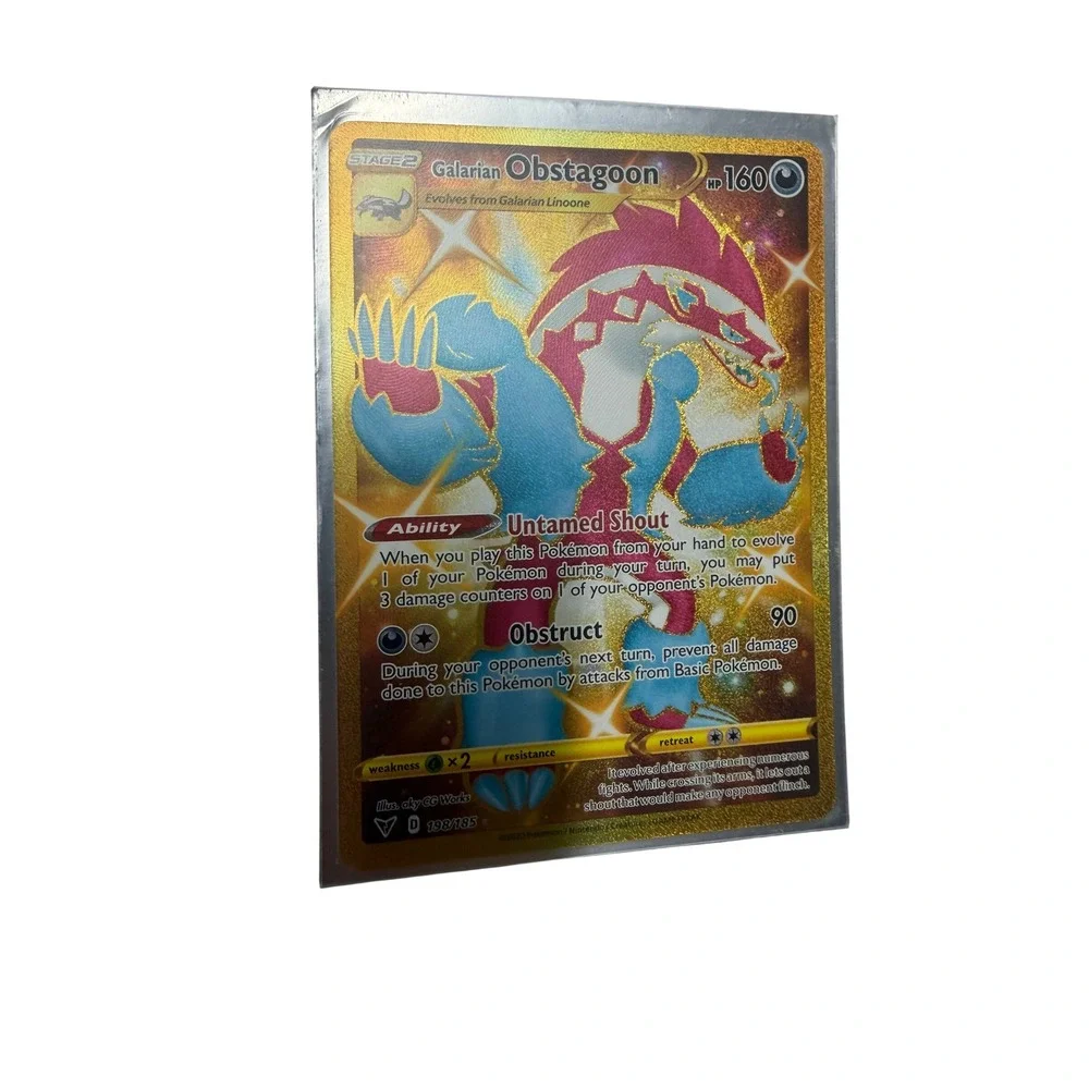 Pokemon Galarian Obstagoon 198/185 Vivid Voltage Secret Rare Gold Holo Card